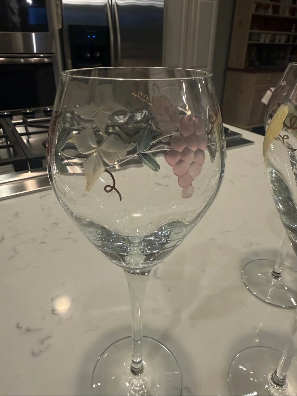 Hand Painted Grape Vine Wine Glasses Set of 3 Floral Vineyard 9” Goblets